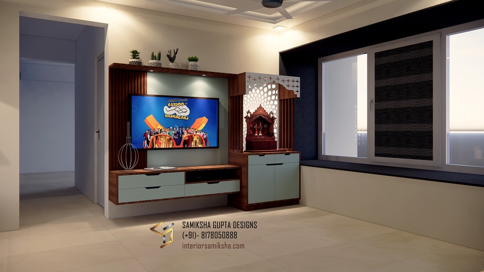 tv unit with mandir